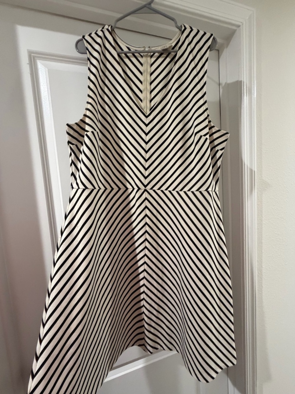 LOFT Black and White Striped Sleeveless Fit-and-Flare Dress